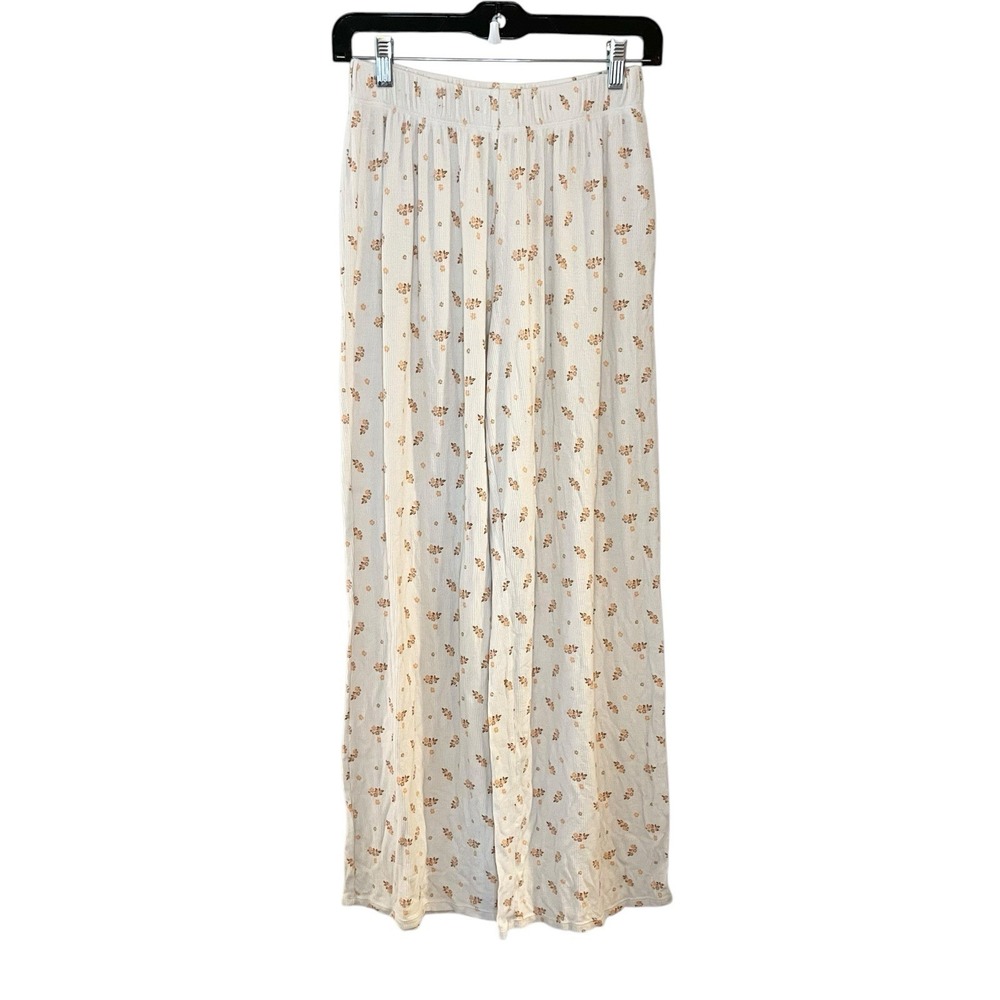 Aerie Real Soft Pull-On Trouser PJ Pant Ivory Orange FLoral Rib Size S